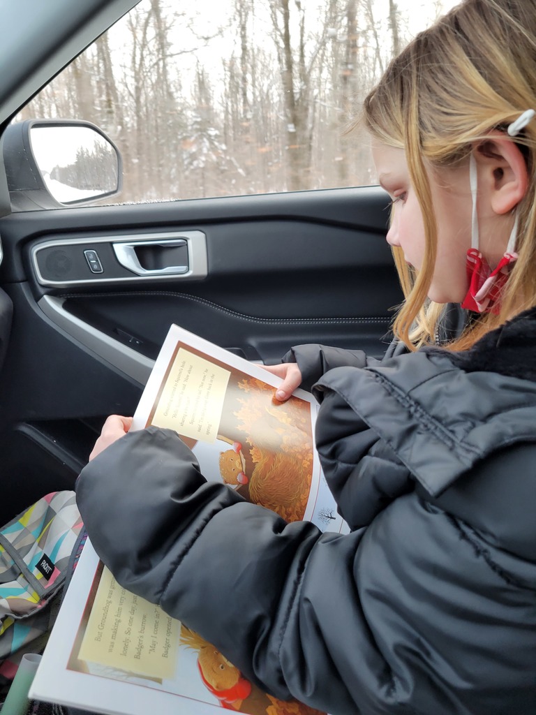 Reading in the car.