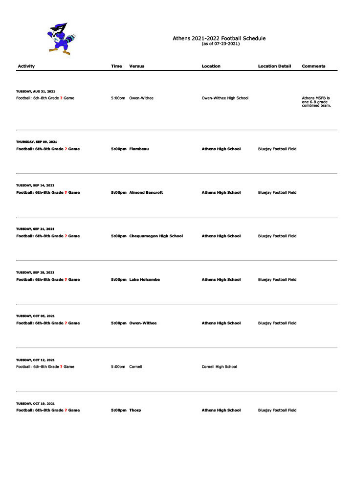 2021 Schedule