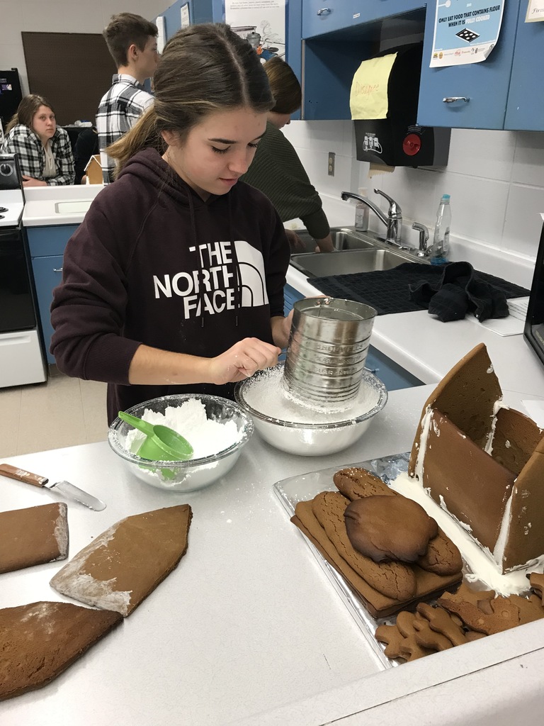 a student making architectural frosting to hold their house together.