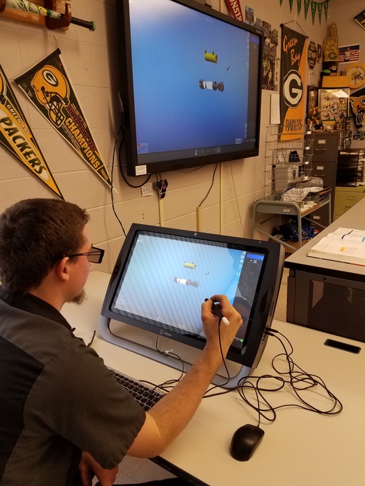 This student is dissecting a 3-Dimensional hydraulic cylinder in math class using Z-Space.